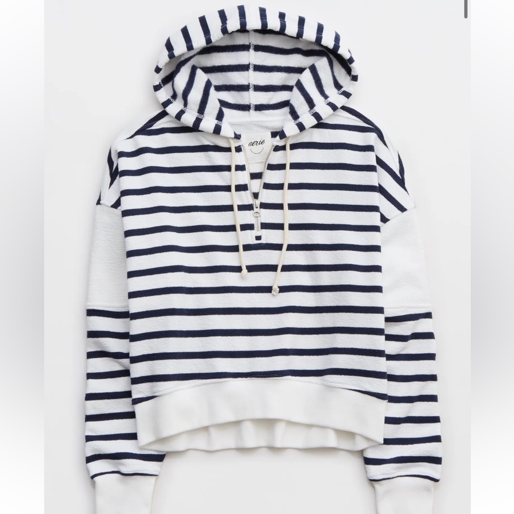 Aerie Navy and White Aerie Restart Quarter Zip Hoodie, Never Worn